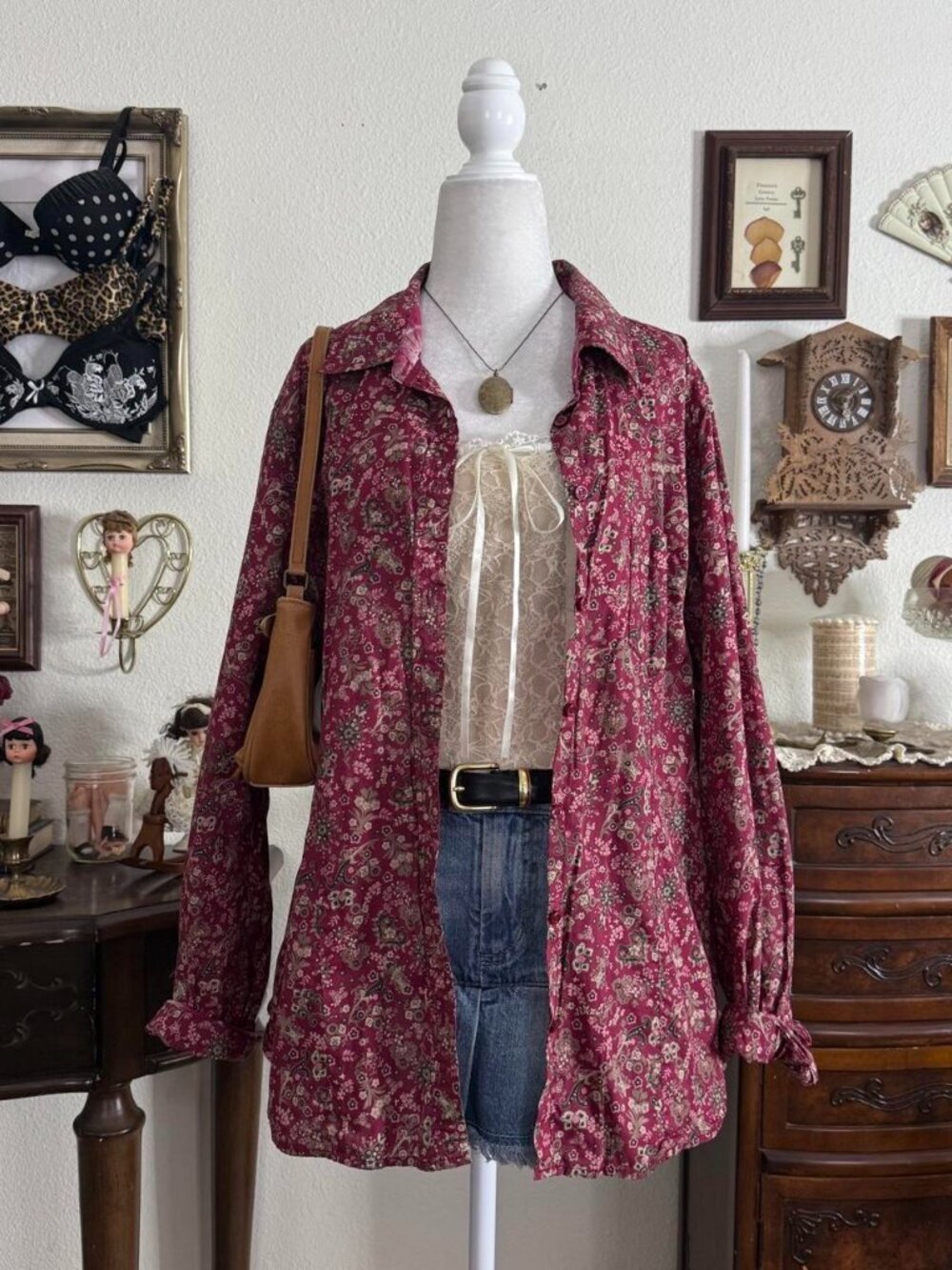 Whimsical boho fairy grunge floral button up shirt